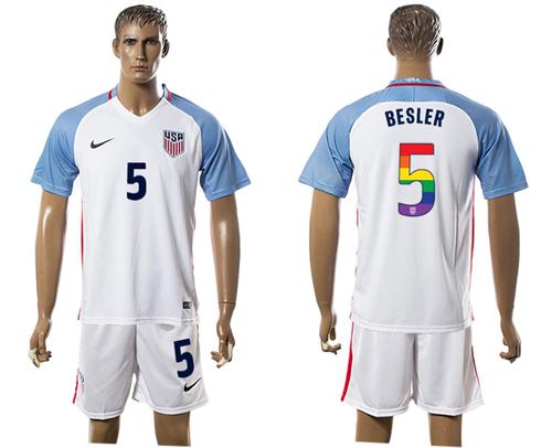 USA #5 Besler White Rainbow Soccer Country Jersey